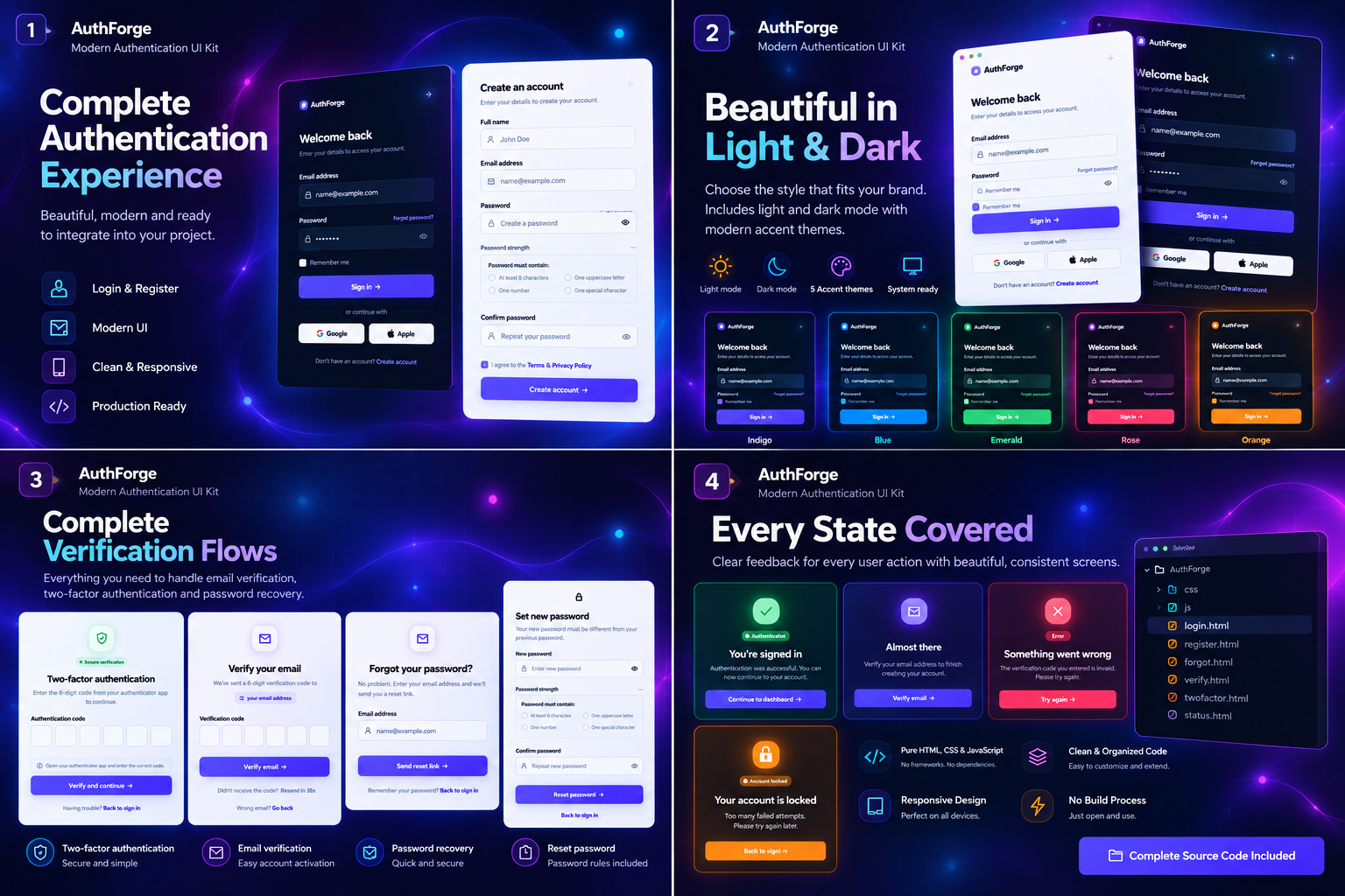 AuthForge Aurora UI screens